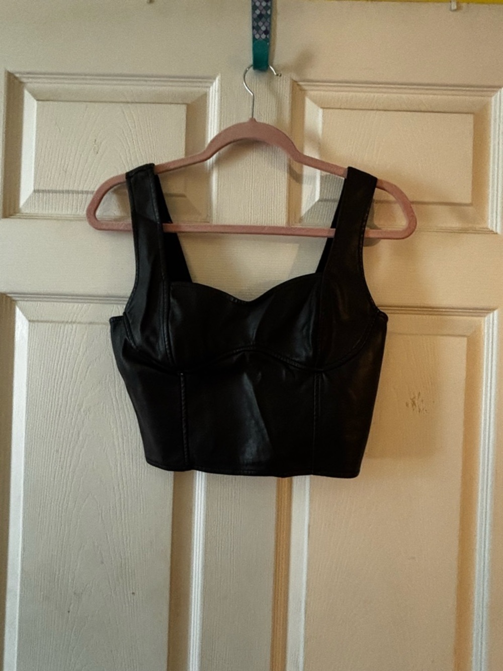 Black Faux Leather Bustier Crop Top